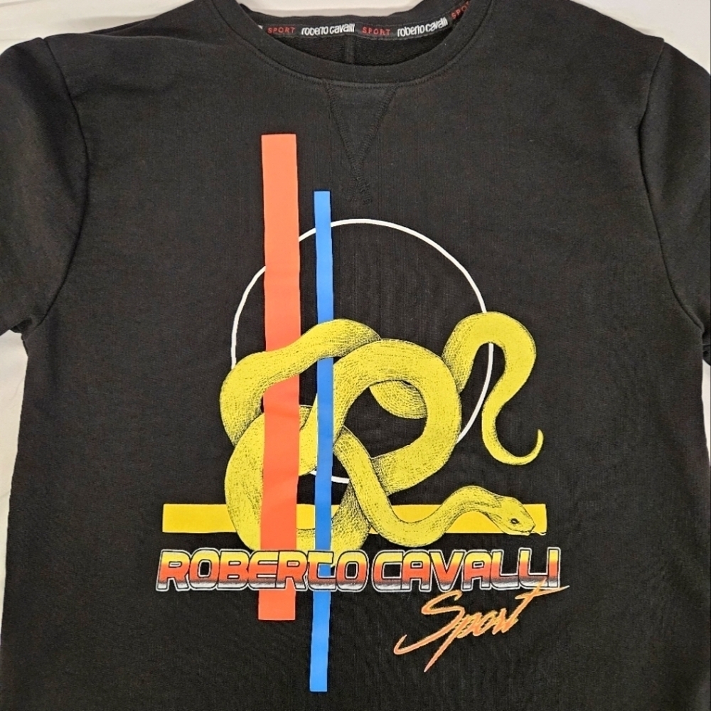 Roberto Cavalli Sport Racing Stripe Sweatshirt Black and Yellow Size Medium - Picture 5 of 10
